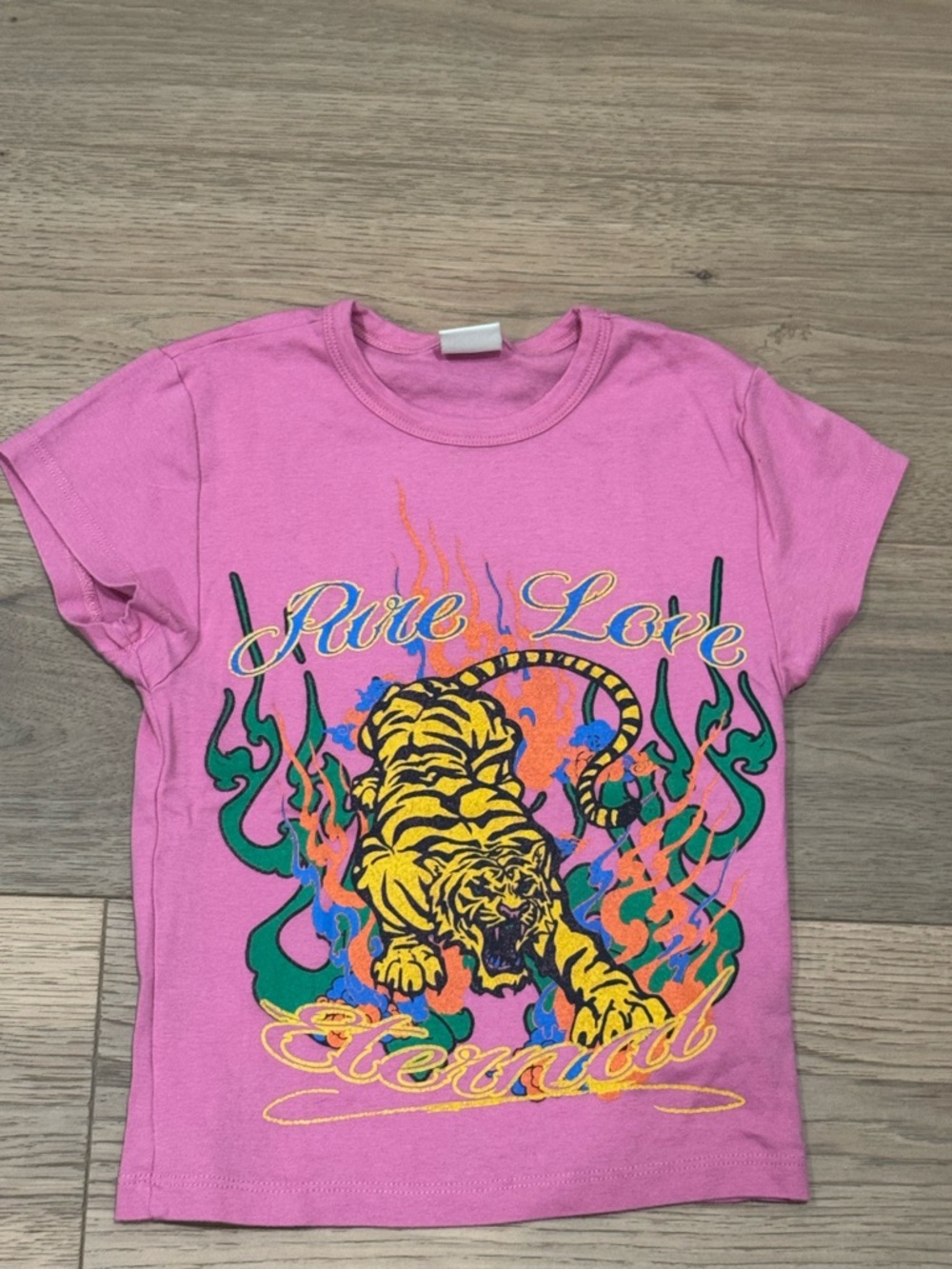 Urban Outfitters Pink Graphic Baby Tee with Tiger Print